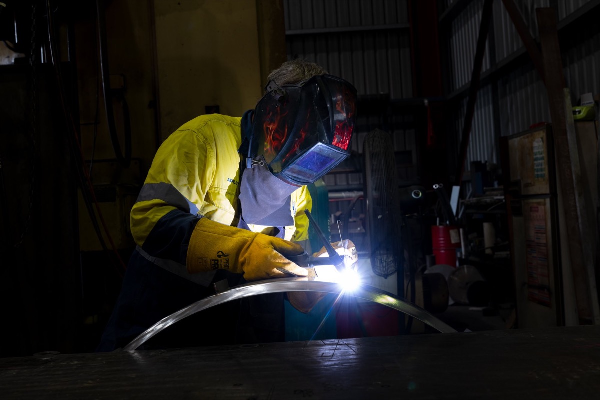 ACR North boilermaker TIG welding a curved stainless section