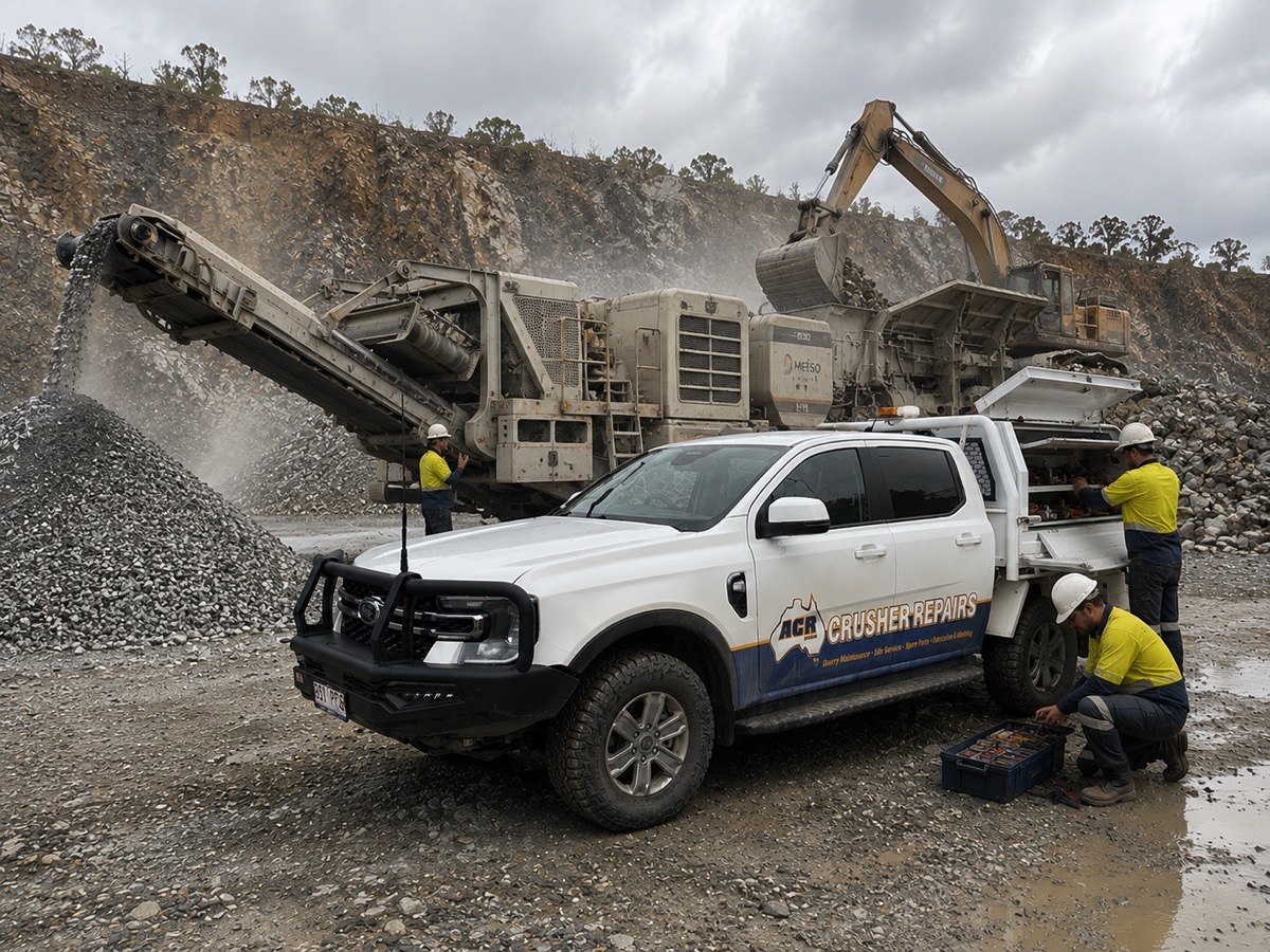 ACR North crew servicing a mobile crushing plant from their field ute